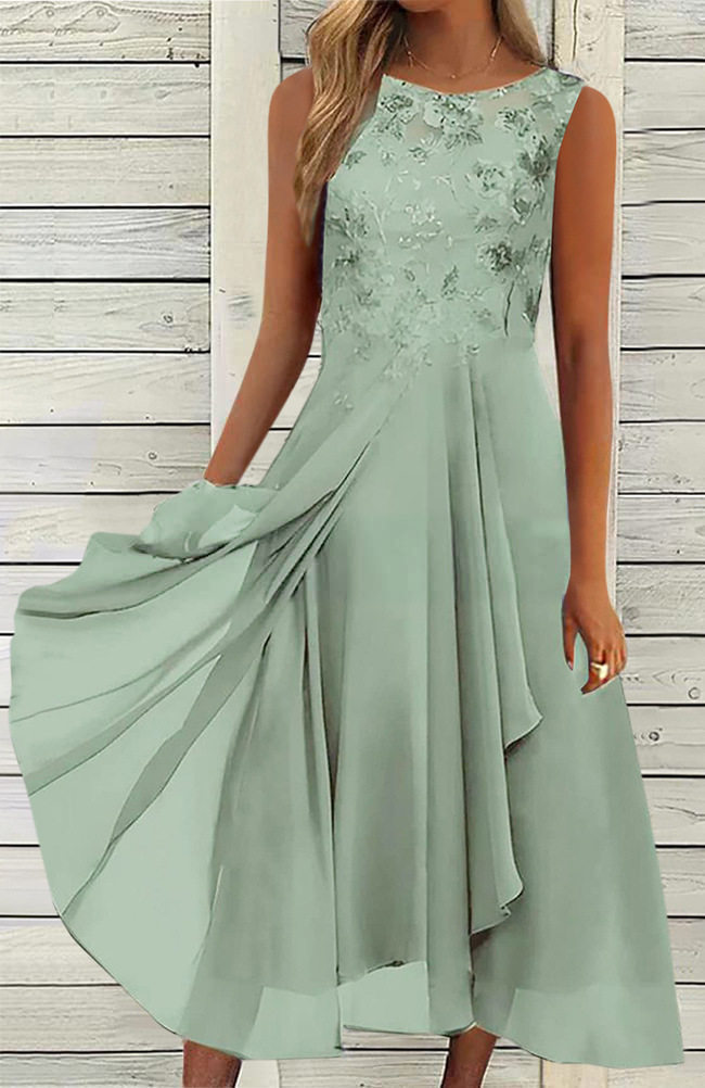 Sleeveless Chiffon Lace Long Dress Elegant Hollow Out Design Perfect for Bridesmaids and Evening Events Wholesale