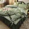 Lace Bed Skirt Four-piece Set Solid Color Girl's Bed Skirt Bed Cover Princess Wind Bed Quilt Cover Three-piece Set Sanding