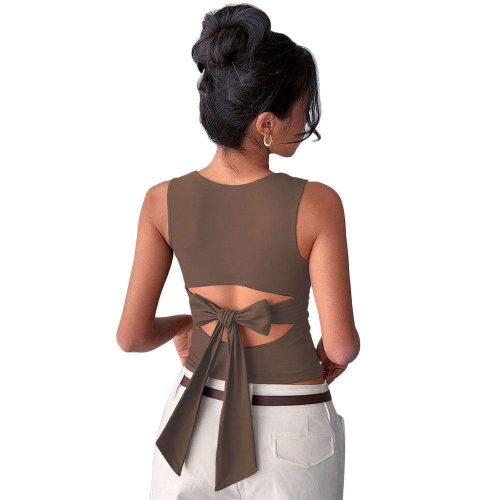 Elegant Womens T Shirt with Bow Back Design Summer Style Lightweight Fabric Chic Look Wholesale Available