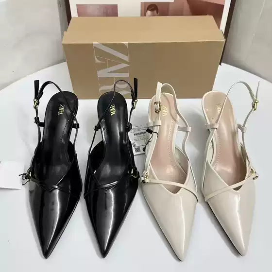 Za High Heels Women's 2025 Spring and Summer New Baotou Fashion Sandals Stiletto Belt Buckle Pointed Toe Hollow Back Shoes