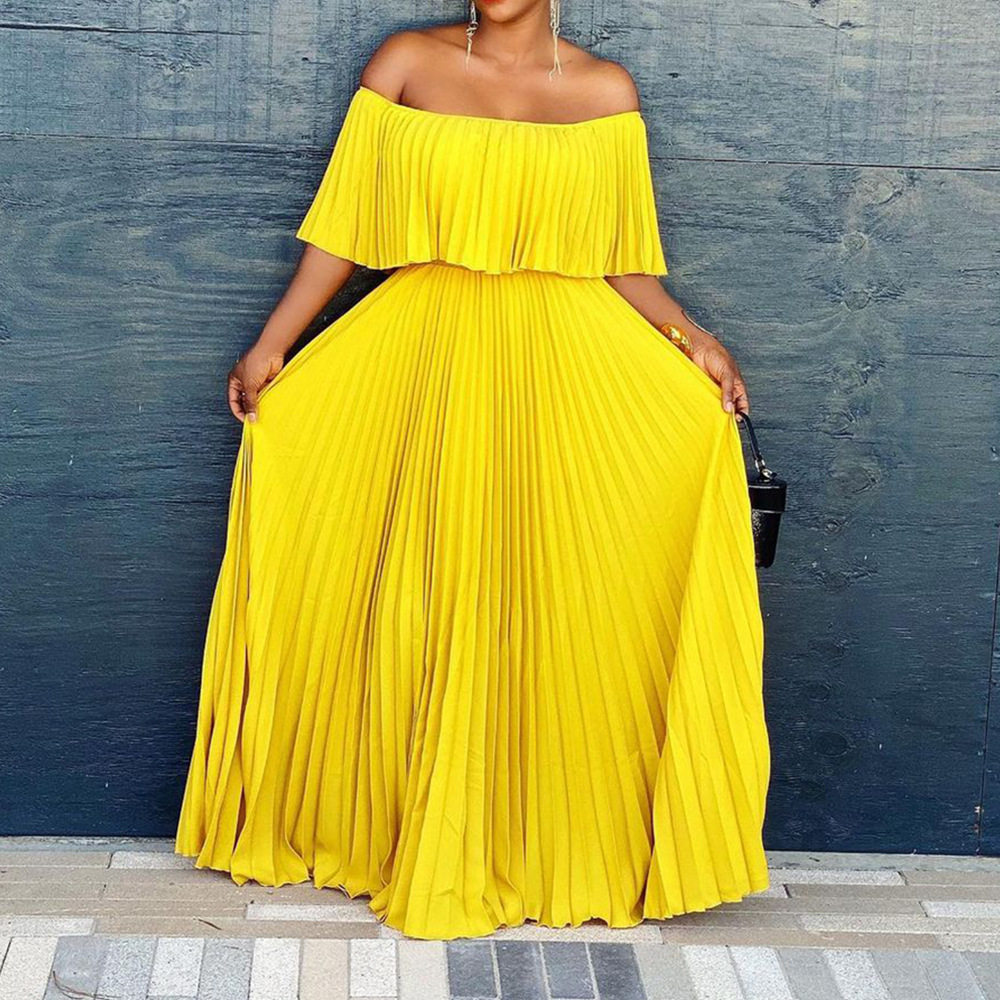 Off Shoulder Pleated Dress Sexy One Shoulder Design Elegant Fit Summer Fashion Perfect for Parties and Events