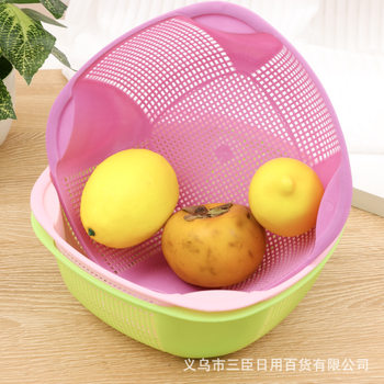 008 fruit blue square hollow draining vegetable basket kitchen washing basin fruit basket vegetable and fruit draining basket wholesale
