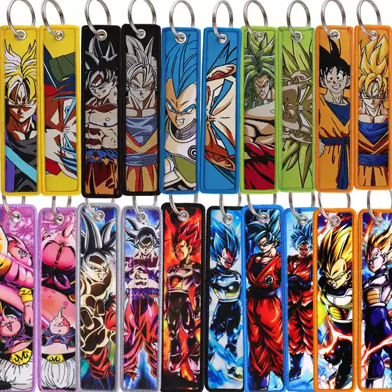 Dragon Ball Woven Label Keychain Lanyard Goku Campus Vegeta Cartoon Pendant Woven Fabric Cartoon Accessory