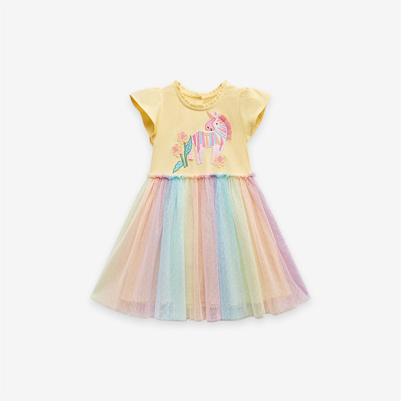 Kids' Princess Dress, Summer Cotton Tulle Kids' Skirt, Girls' Short-sleeve Dress