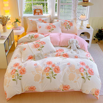 Simple wind bed four-piece sanding sheets student dormitory three-piece Water-washed cotton quilt cover skin-friendly quilt cover wholesale
