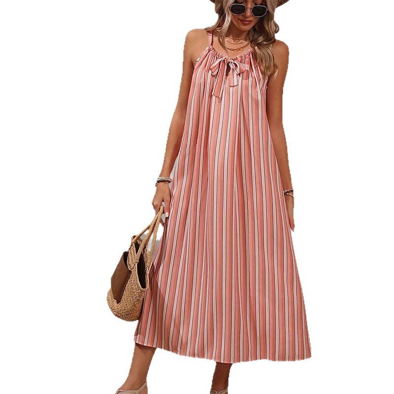 Elegant Striped Maxi Dress Sweet and Chic Design Adjustable Spaghetti Straps Loose Fit Perfect for Summer Events