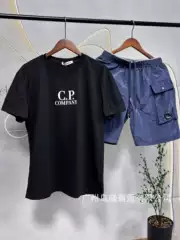 Cross-Border Foreign Trade Cp Company European and American Style Unisex Loose-Fitting Workwear Sports Short-Sleeve Shorts Set with Lens Decoration