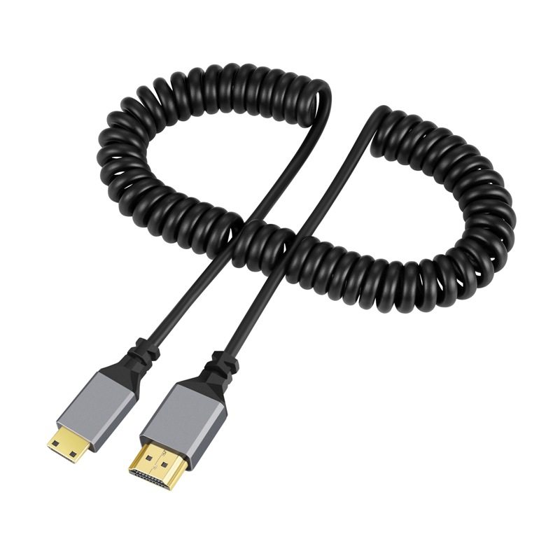 HDMI to Mini HDMI Male-To-Male Data Transmission Retractable Spring Cable 4K High-Definition Camera Single