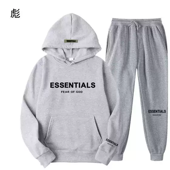 Fear of God Multi-Thread Essentials Letter Print Trendy Brand Suit Couple Sweatshirt Fleece-Lined Two-Piece Set F