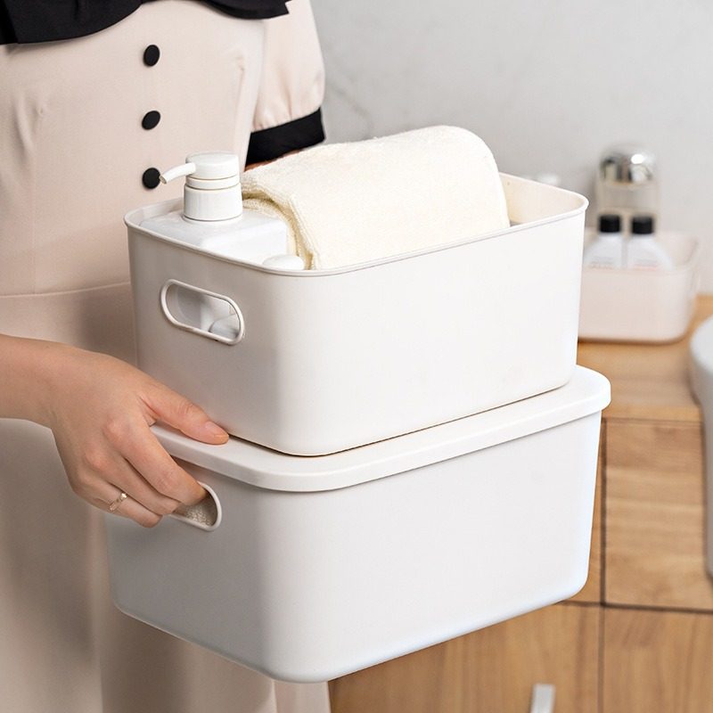 Desktop Organizing Plastic Storage Basket with Lid, Multi-Functional Storage Box, Portable Dust-Proof Toy and Snack Storage Box