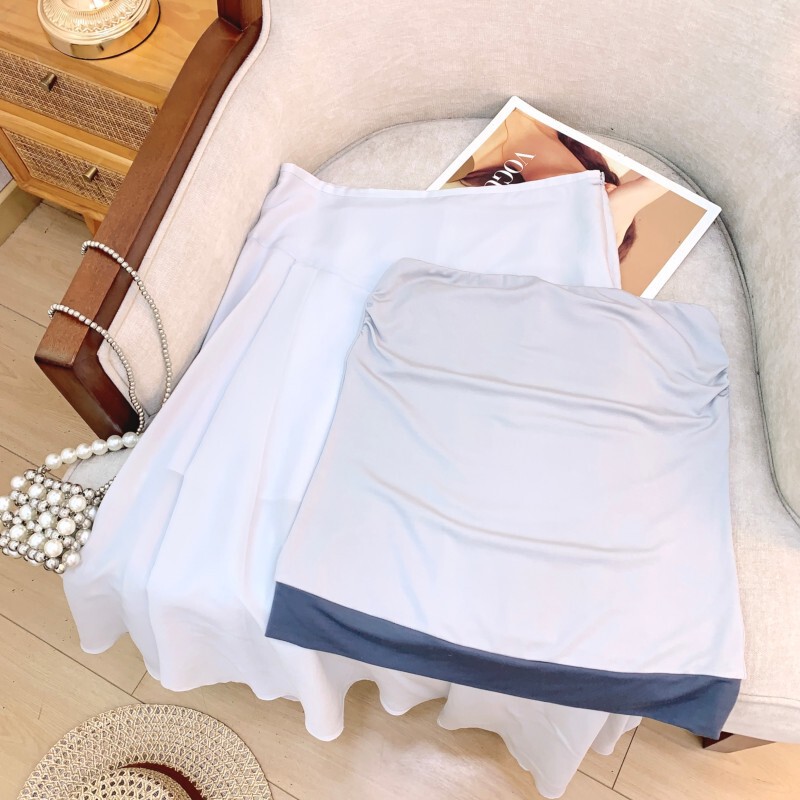 Set áo quây phối màu kèm chân váy bất đối xứng phong cách thanh lịch — Áo, Chân váy