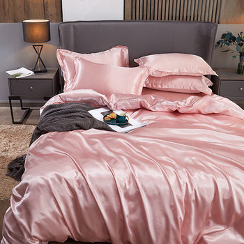 Artificial Silk solid color bedding AliExpress Amazon cross-border European and American single bed sheet quilt cover pillowcase four-piece set