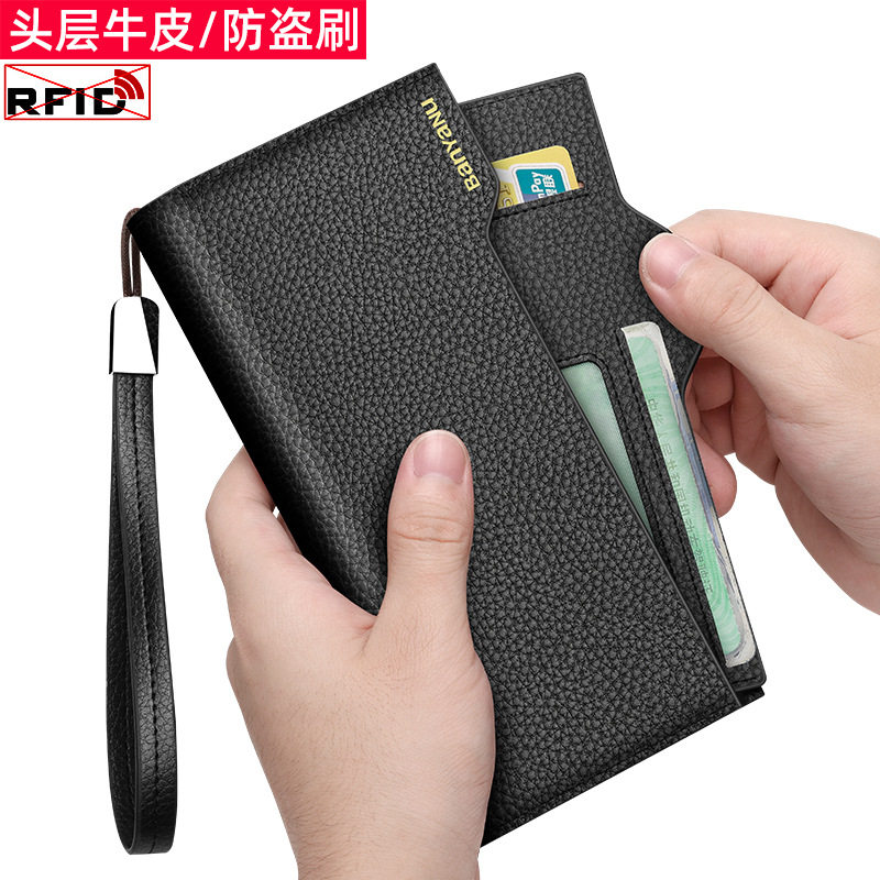 Guangzhou Cross-Border Genuine Leather Men's Wallet 2025 New Long Multi-Card Slot Large Capacity Clutch Bag Card Holder Wallet Wholesale