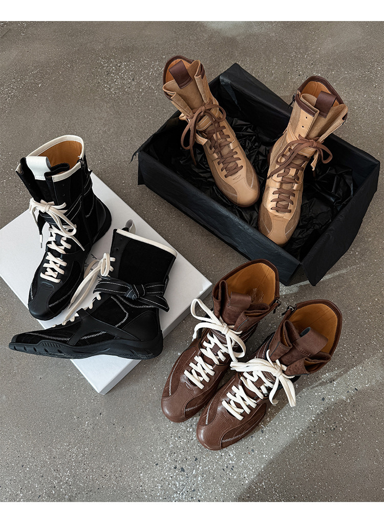 Boot nữ da bò lộn cổ thấp tăng chiều cao gót 3cm — Màu đen, Màu kaki, Màu nâu