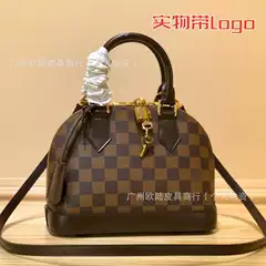 Cross-Border Supply New Classic Old Flower Checkerboard Portable Shell Bag Genuine Leather Fashionable Versatile Shoulder Crossbody Bag for Women
