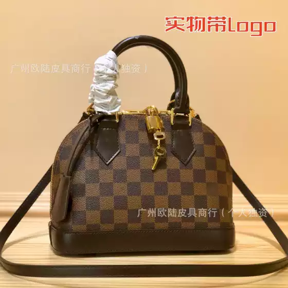Cross-Border Supply New Classic Old Flower Checkerboard Portable Shell Bag Genuine Leather Fashionable Versatile Shoulder Crossbody Bag for Women