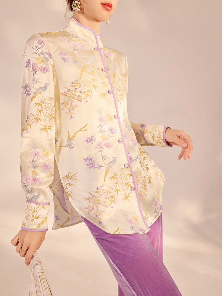 Set áo vest gile và sơ mi nữ cổ đứng thêu hoa kèm quần dài — quần dài, áo ghi lê, áo sơ mi