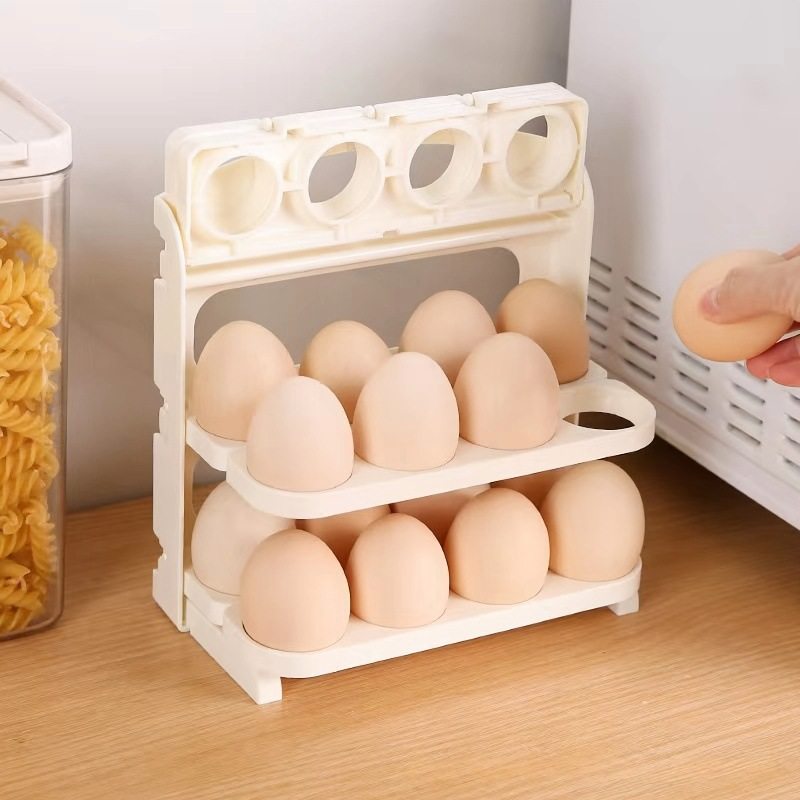 Folding Egg Carton Refrigerator Side Door Storage Rack Kitchen-Specific Egg Tray Multi-Layer Anti-Fall Egg Storage Rack for Home Use