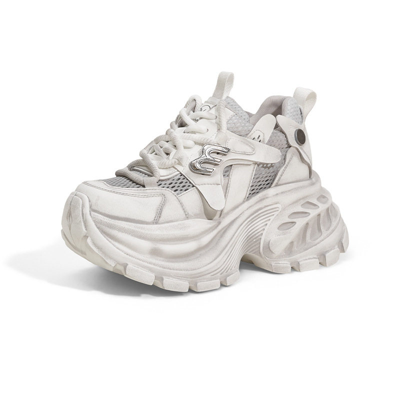 Giày sandal nữ cao gót mũi tròn quai ngang đế dày thoáng khí — Xám lưới đơn, Vàng lưới đơn, Hồng lưới đơn