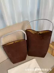 High-end The * Row Retro Suede Genuine Leather Large Capacity Tote Bag Fashion Commuter Bucket Bag Underarm Bag for Women