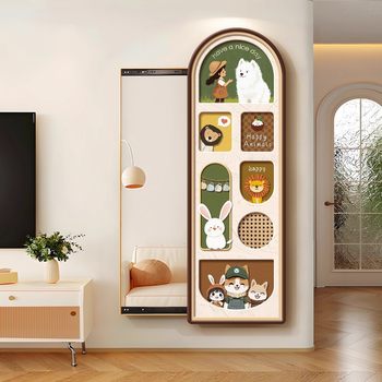 Medieval Style Puppy Hidden Push-Pull Full-Length Mirror Decorative Painting Wall-Mounted Dressing Mirror Entrance Invisible Fitting Mirror Wall-Mounted