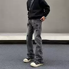 American Style Retro Old Black Slim Look Straight Jeans Men's and Women's High Street Trendy Trendy Pants