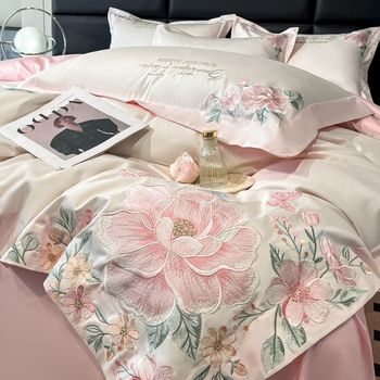 Premium Style a 120S Long-Staple Cotton Four-Piece Set with High-End Feel, Full m Cotton Embroidered Duvet Cover and Bed Sheet for Bed Use