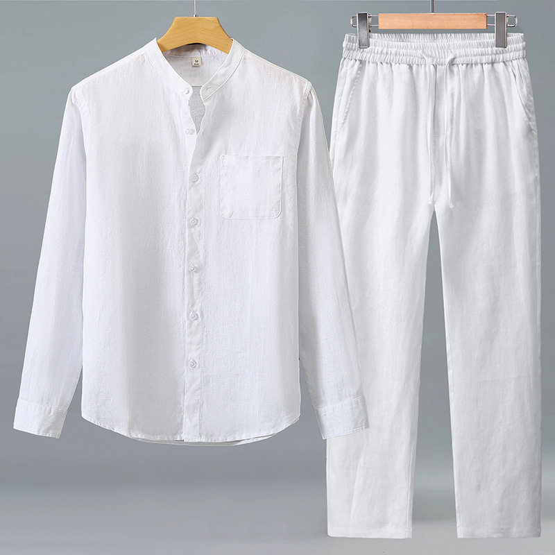 スーツリネン長袖シャツメンズチャイナスタイルカジュアルピュア...
