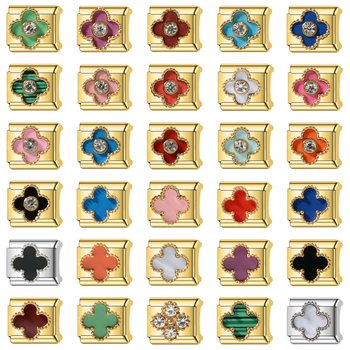 Amazon Cross-border New Four-leaf Clover Series Multi-color Full Diamond Flash Stainless Steel Free Combination Module Bracelet