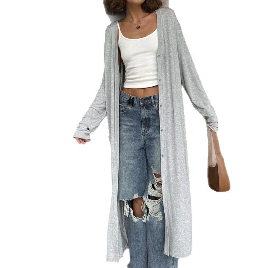 Long Modal Cardigan with Belt Loose Fit Button Closure Cozy Style Perfect for Casual Wear or Layering Wholesale