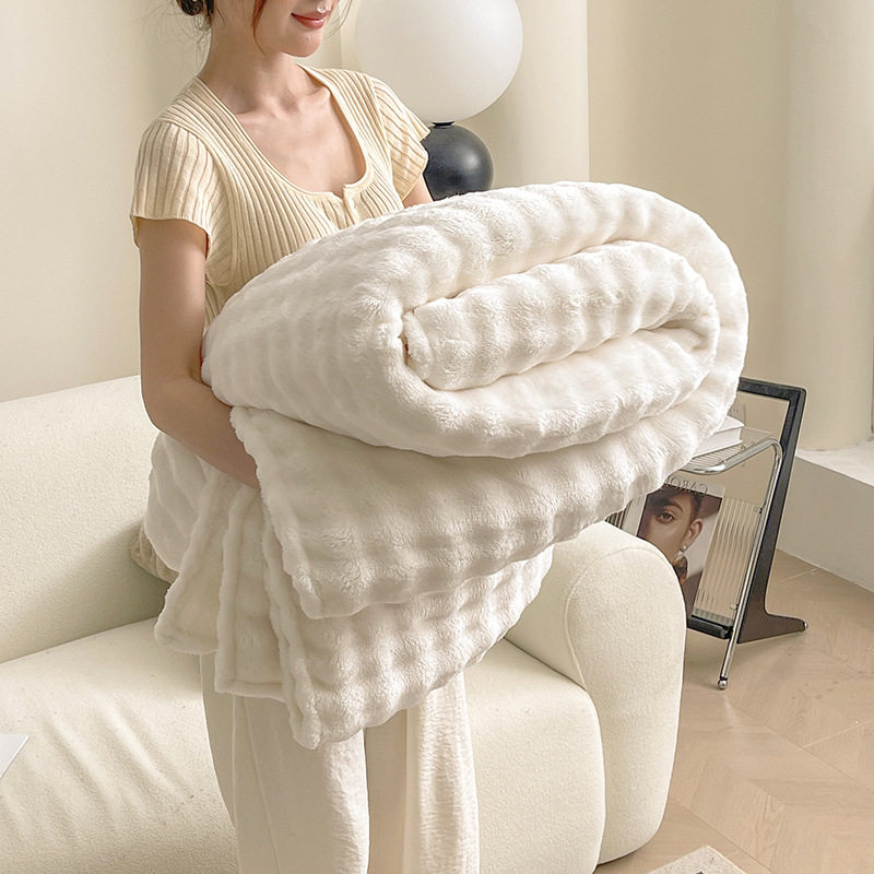 Flannel Bubble Rabbit Plush Blanket Office Sofa Blanket Milk Velvet Double-sided Blanket Foreign Trade Cross-border Blanket