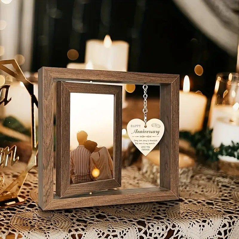Cross-Border Wooden Rotating Commemorative Photo Frame Creative Heart-Shaped Pendant Photo Frame Display Stand Pet Photo Frame Christmas Wholesale