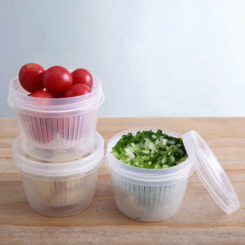 Refrigerator Storage Box for Ginger, Garlic, and Scallions, Portable Round Transparent Draining Double-Layer Preservation Bowl with Airtight Seal