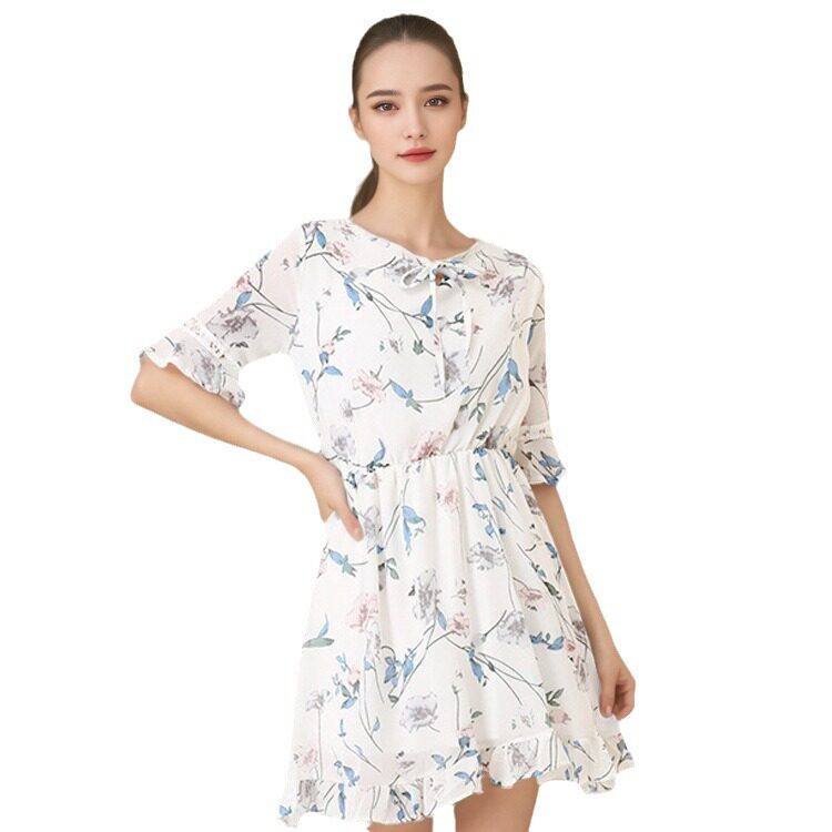 Floral Chiffon Dress Sweet Summer Style Slim Fit Flared Sleeves A Line Silhouette Perfect for Casual Occasions
