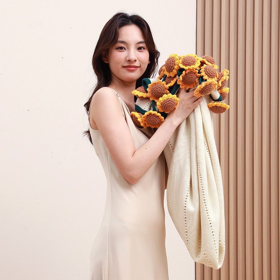 Rose Bouquet Blanket Chinese Valentine's Day Towel Birthday Gift Nap Knitted Blanket Girlfriend Gift Wedding Accessories