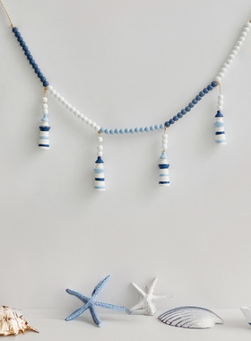 新款木质海洋风挂饰创意家居装饰品地中海风格带珠灯塔吊串木挂件