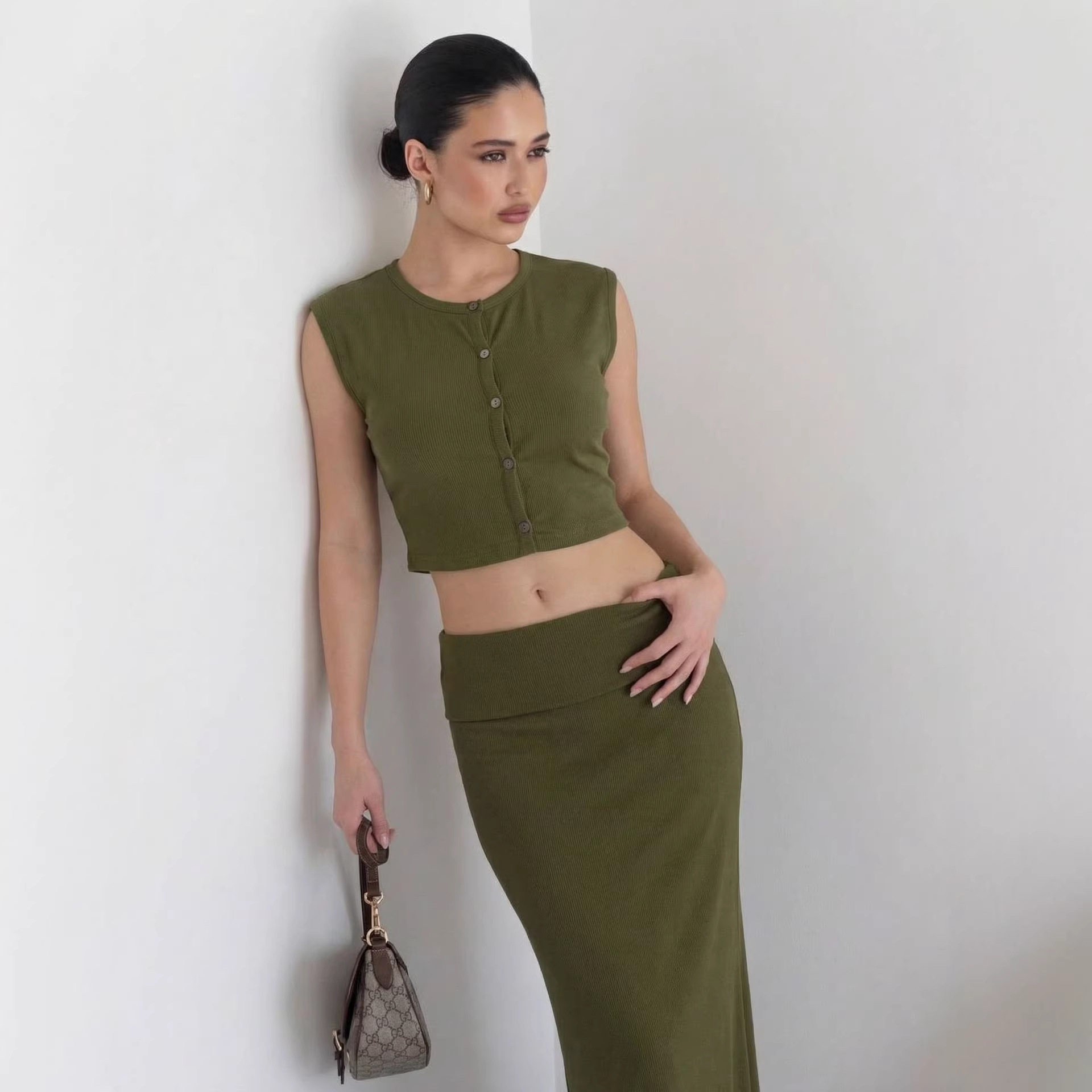 Soft Modal Two Piece Set for Women Sleeveless Top Mermaid Skirt Casual Spring Summer Style Wholesale Available