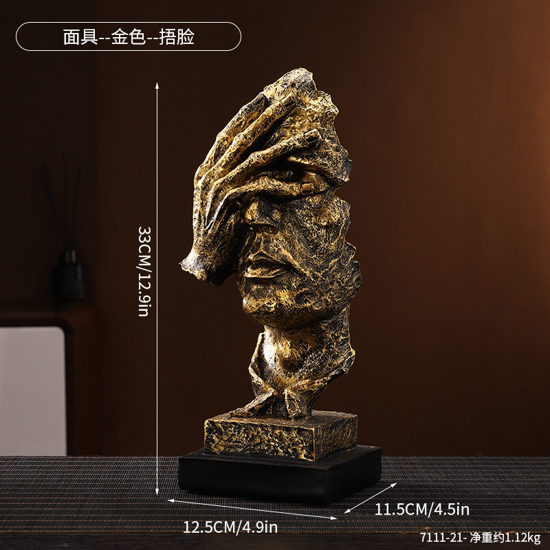 沉默是金北欧复古装饰工艺品树脂艺术品家居客厅酒柜摆件摄影道具