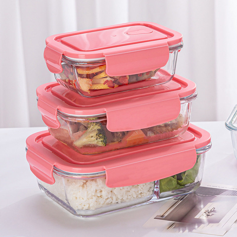 High borosilicate glass fresh-keeping bowl microwave separated lunch box office worker rectangular lunch box gift box set