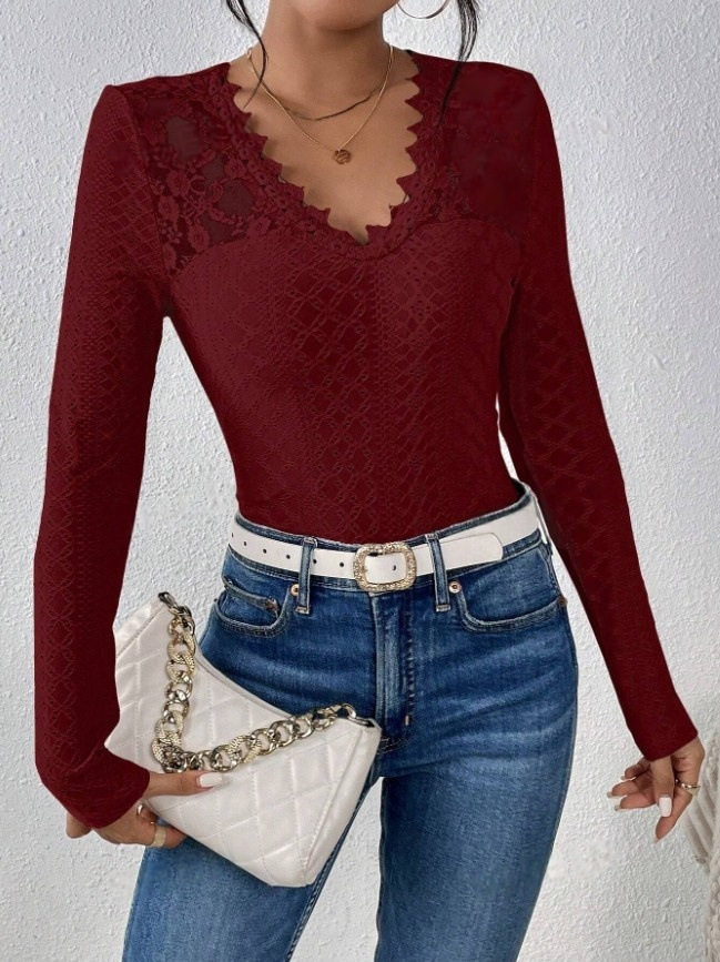 Lace Hollow Out Long Sleeve Womens Top Sexy Design Floral Pattern Elegant Style Perfect for Evening Wear Wholesale