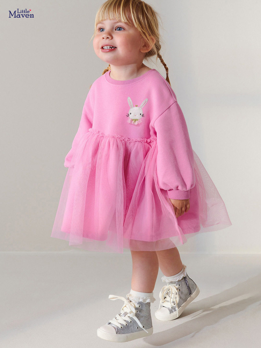Custom [Style] Cartoon Girls' Long-sleeve Tulle Skirt, Autumn Cotton Kids' Princess Dress