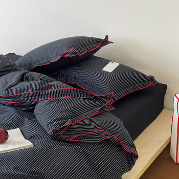 Old Money Industrial Style Pure Cotton Yarn-Dyed Washed Cotton Dense Fly Edge Quilt Cover High-End Retro Bedding Four-Piece Set