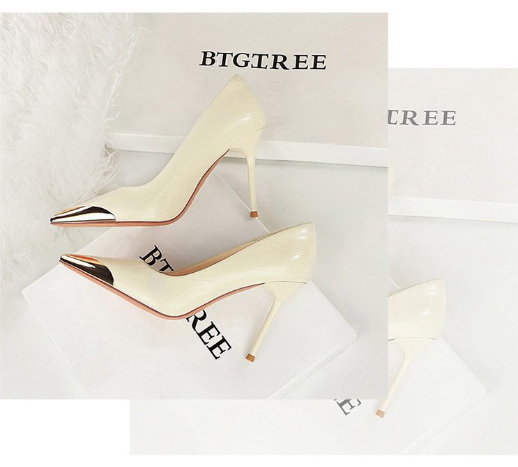 Giày Cao Gót Nữ Da Bóng Mũi Nhọn Gót Nhọn Trang Trí Kim Loại Chiều Cao Đế Khoảng 8cm Màu Đen, Đỏ Rượu Vang, Bạc, Kem... chi tiết 8