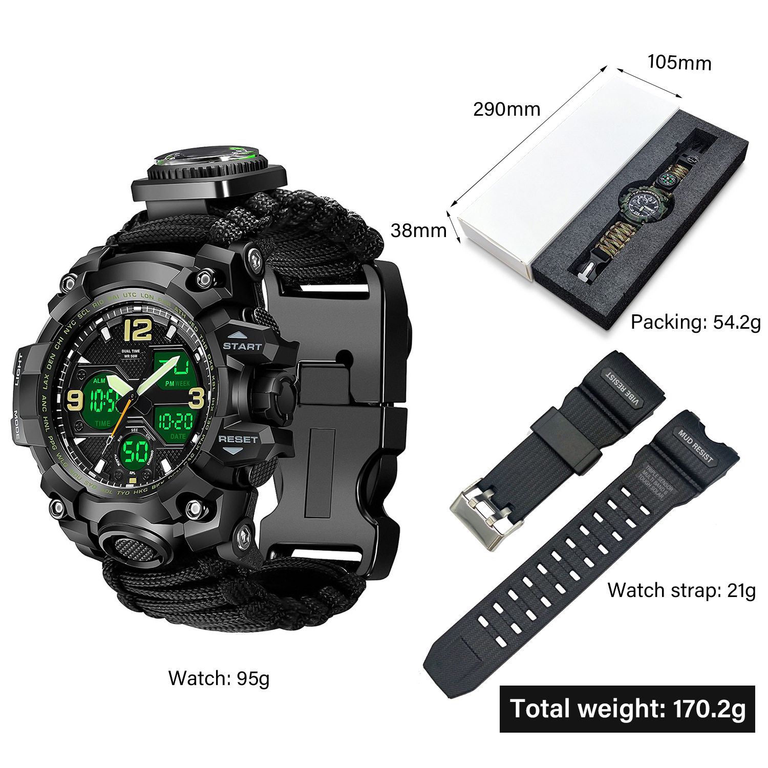 Cross-Border Double display electronic watch whistle Fire Compass thermometer watch men's outdoor watch in stock wholesale