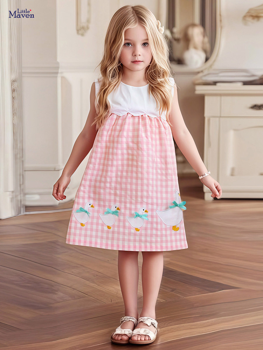 Gaun princess baru anak perempuan musim panas, gaun katun lucu anak