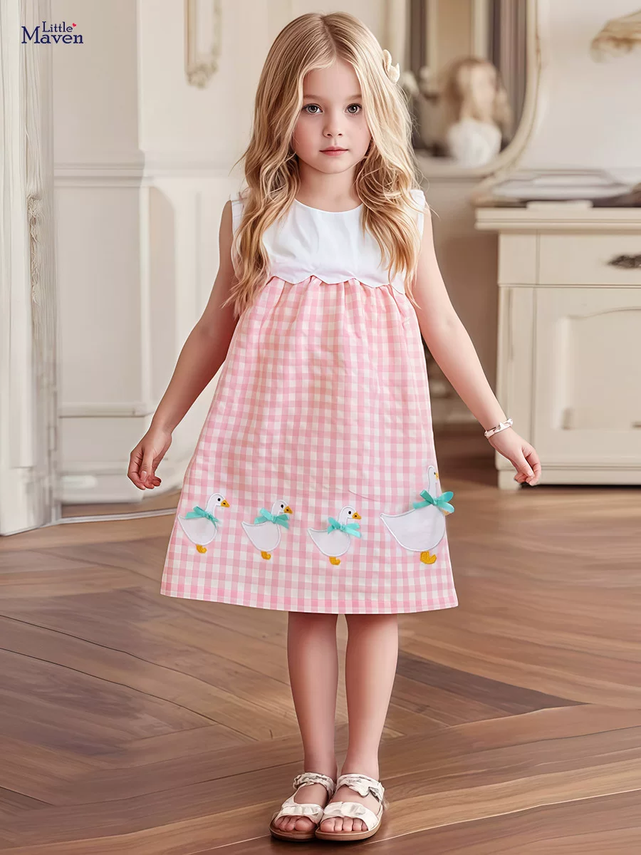 Gaun princess baru anak perempuan musim panas, gaun katun lucu anak