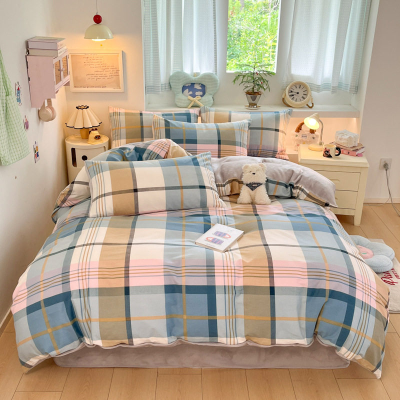 Version a Full Cotton Brushed Plus Version B High Weight Milk Velvet Four-Piece Set Thickeneded Warm Extra Large Quilt Cover Bed Sheetss and Fitted Bed Sheetss