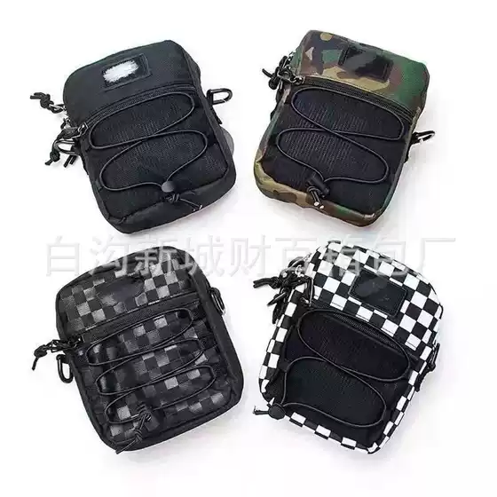 Wanjia Black and White Checkerboard Crossbody Bag Men's and Women's Trendy Ins Shoulder Bag Sports Fanny Bag Backpack Retro Hip-Hop Street