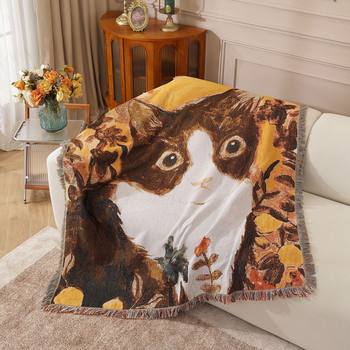 Export Cross-Border Supply of Cute Pet Cartoon Sofa Blanket, Sofa Towel, Decorative Tapestry, Camping Blanket, Dust Cover, Double-Sided Use