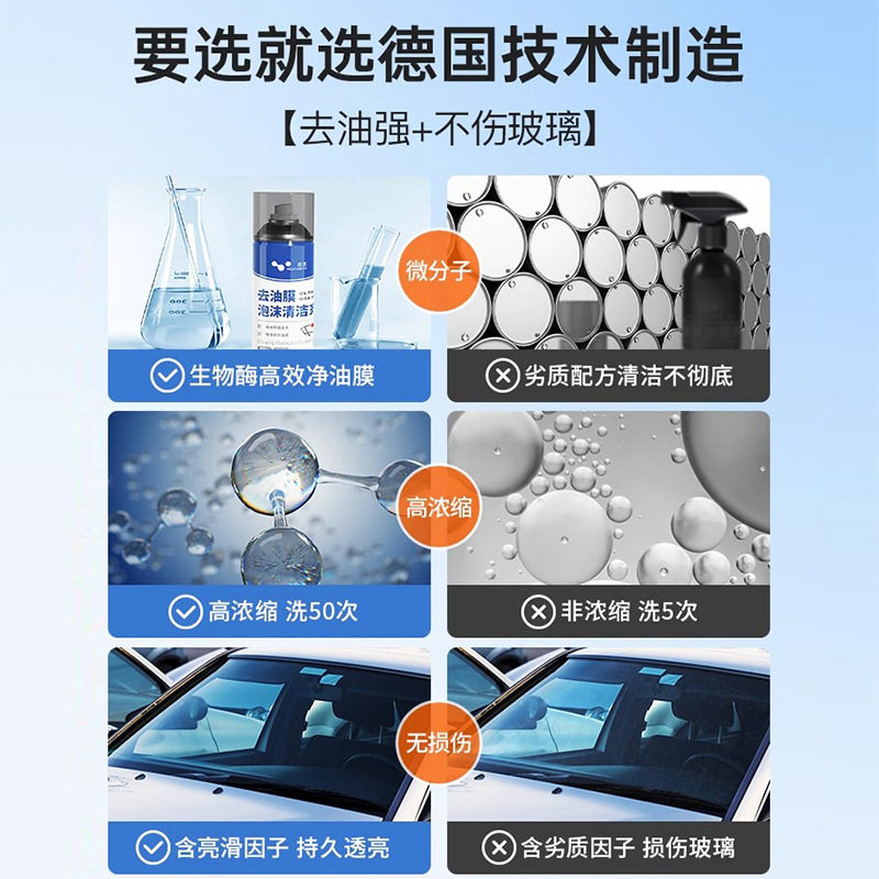 Car oil film cleaner remover front windshield strong oil removing foam oil removing oil film cleaning agent